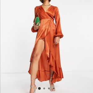 Flounce London Burnt Orange Wrap Dress